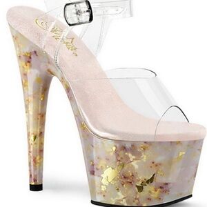 Pleaser size 8 ado708mb/c/bh-g clear/blush-gold marble 7" dancer